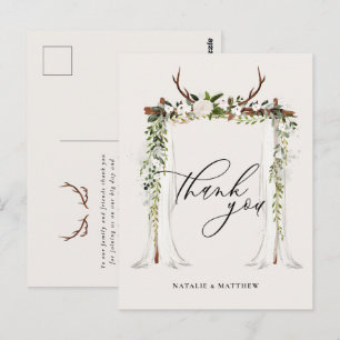 Rustikaler Geweih- und Aquarell-Blumen-Canopy-Hoch Postkarte