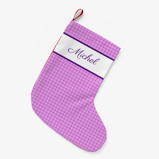 Rustikaler Gingham karierter Lavendel-individuelle Kleiner Weihnachtsstrumpf (Vorderansicht (hängend))