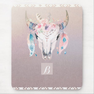 Rustikaler Glam Boho Floral Kuh Skull Iridescent C Mousepad
