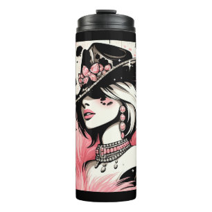 Rustikaler Glam-Cowgirl-Rosa-Funkel-Kuhfelldruck Thermosbecher