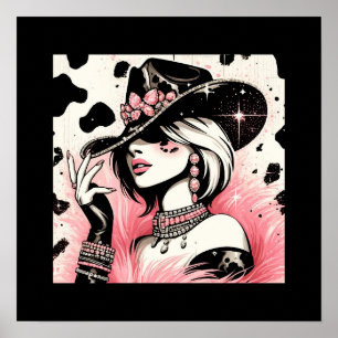 Rustikaler Glam Cowgirl Rosa Glitzer-Kuhfell-Druck Poster