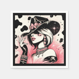 Rustikaler Glam Cowgirl Rosa Glitzer Kuhleder Gebu Serviette