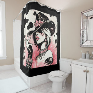 Rustikaler Glam-Cowgirl-Rosa-Sparkle-Cowhide-Druck Duschvorhang