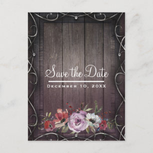 Rustikaler Glamour Barn Wood Floral Save the Date Ankündigungspostkarte