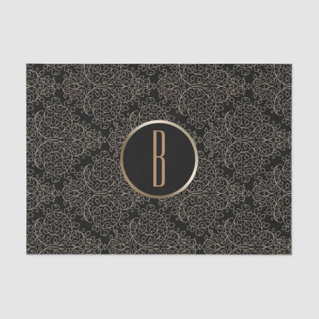 Rustikaler Glamour Burlap Royal Damask Chic Monogr Seidenpapier (Vorderseite)