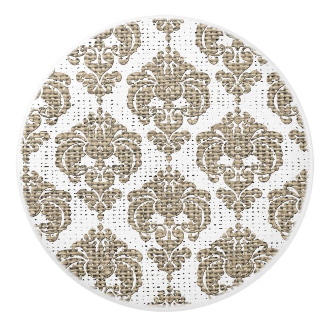 Rustikaler Glamour Burlap Royal Damask Moderne Mod Keramikknauf (Vorderseite)