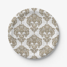 Rustikaler Glamour Burlap Royal Damask Moderne Mod Pappteller
