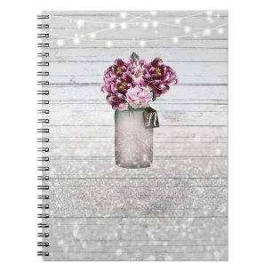 Rustikaler Glamour Holz & Burgunder Mason Jar Blum Notizblock