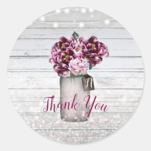Rustikaler Glamour Wood & Burgund Mason Jar Blume Runder Aufkleber