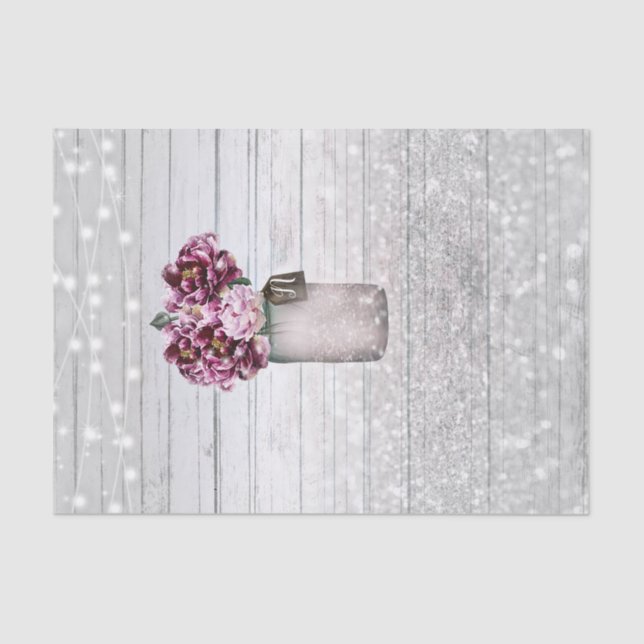 Rustikaler Glamour Wood & Burgund Mason Jar Blume Seidenpapier (Vorderseite)