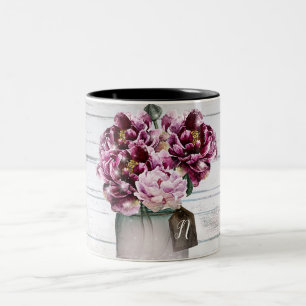 Rustikaler Glamour Wood & Burgund Mason Jar Blume Zweifarbige Tasse