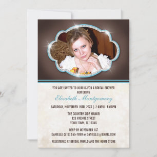 Rustikaler Glitzer Blue Foto Bridal Dusche Einladu Einladung