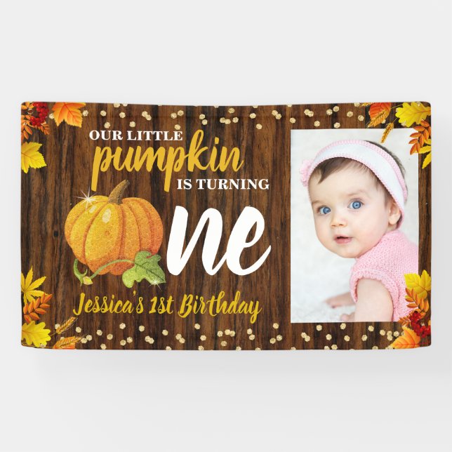 Rustikaler Glitzer Pumpkin Fall Neutral 1. Geburts Banner (Horizontal)