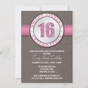 Rustikaler Glitzer Rosa Süß 16 Einladungen