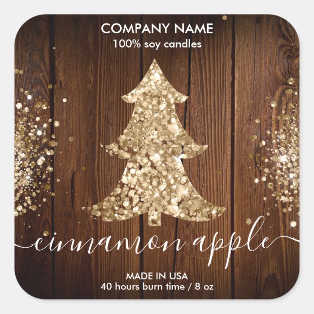 Rustikaler Glitzer Weihnachtsbaumverkleidung Quadratischer Aufkleber (Vorderseite)