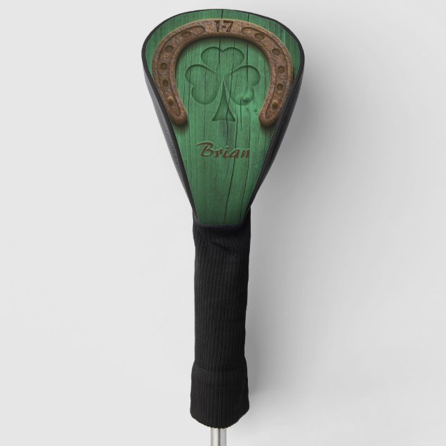 Rustikaler Glückshufeisen Irisch Personalisiert  Golf Headcover (Vorderseite)
