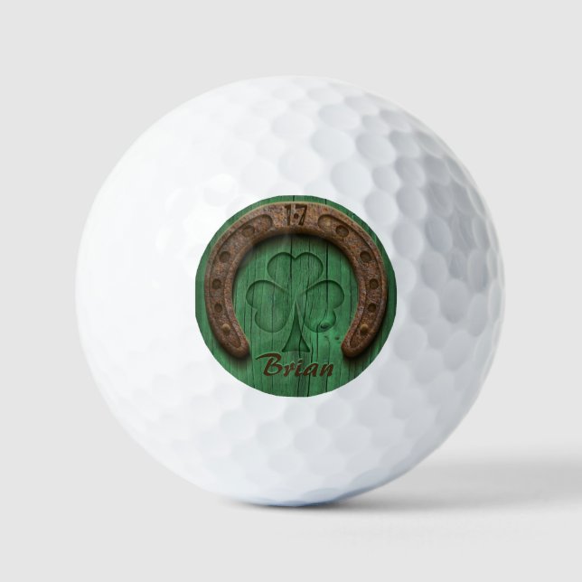 Rustikaler Glückshufeisen Irisch Personalisiert  Golfball (Vorderseite)