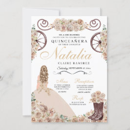 Rustikaler Gold Chamagne Western Quinceanera Einladung