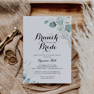 Rustikaler Gold Floral Brunch mit Brautdusche Einladung
