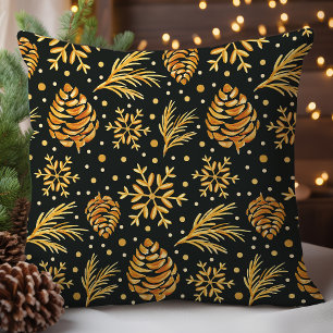 Rustikaler Goldpinecone und Snowflake Kissen