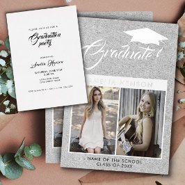 Rustikaler Graduate 2 Foto Abschluss Silver Folieneinladung