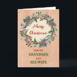 Rustikaler Grandson und seine Ehefrau Frohe Weihna Karte<br><div class="desc">Frohe Weihnachten für Enkel und seine Ehefrau-Karte mit einem rustikalen Aquarell Weihnachtskranz und nachdenklichen Vers.</div>
