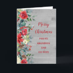 Rustikaler Grandson und seine Ehefrau Frohe Weihna Karte<br><div class="desc">Frohe Weihnachten für Enkel und seine Ehefrau-Karte mit grünem Aquarell,  rustikalem Holzmuster und pinecones und nachdenklichen Vers.</div>
