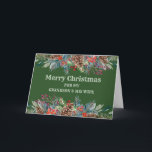 Rustikaler Grandson und seine Ehefrau Weihnachten Karte<br><div class="desc">Frohe Weihnachten für Enkel und seine Ehefrau-Karte mit grünem Aquarell und Pinecones und nachdenklichen Vers.</div>