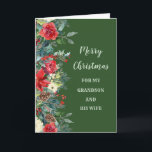 Rustikaler Grandson und seine Ehefrau Weihnachten Karte<br><div class="desc">Frohe Weihnachten für Enkel und seine Ehefrau-Karte mit grünem Aquarell und Pinecones und nachdenklichen Vers.</div>