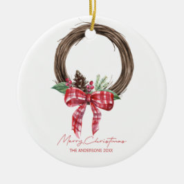 Rustikaler Grapevine Wreath Frohe Weihnachtsfeiert Keramik Ornament