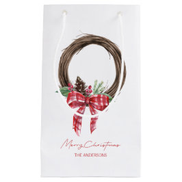 Rustikaler Grapevine Wreath Frohe Weihnachtsfeiert Kleine Geschenktüte