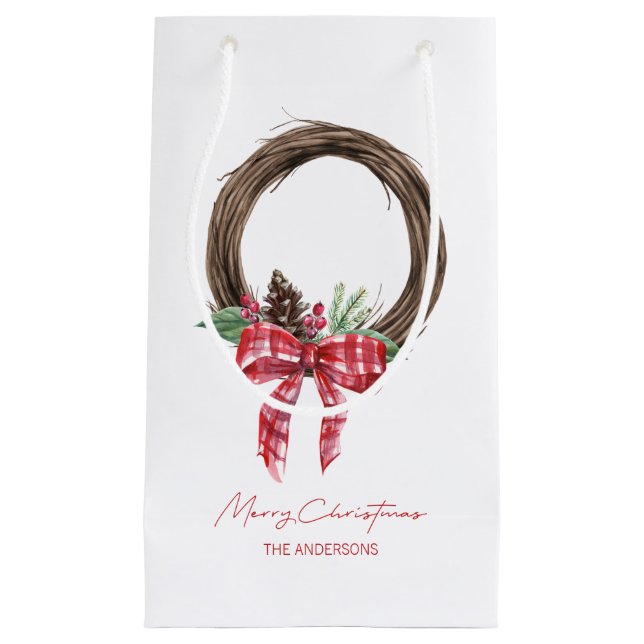Rustikaler Grapevine Wreath Frohe Weihnachtsfeiert Kleine Geschenktüte (Vorderseite)