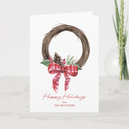 Rustikaler Grapevine Wreath Happy Holidays Feiertagskarte