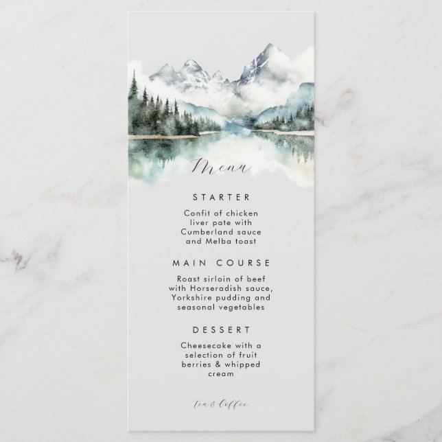 Rustikaler grauer Winterwald Berg Flat Menu Menükarte (Vorderseite)