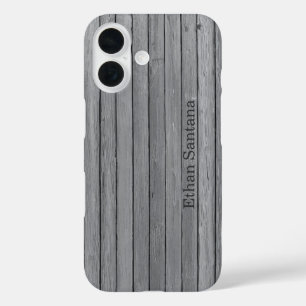 Rustikaler Grauholzplanks Personalisierter Name iPhone 16 Hülle
