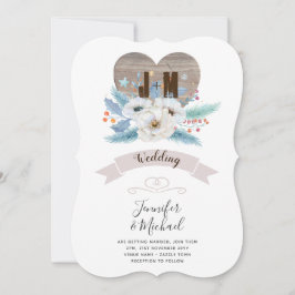 Rustikaler, gravierter Holzherz Monogram, Blutfall Einladung