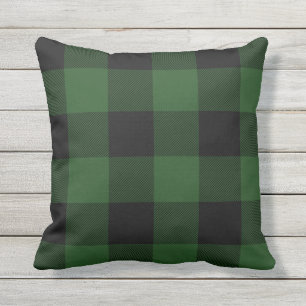 Rustikaler Green und Black Buffalo Karo Kariert Kissen