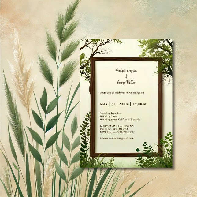 Rustikaler Grünbaum Rahmen Hochzeitseinladung (Von Creator hochgeladen)