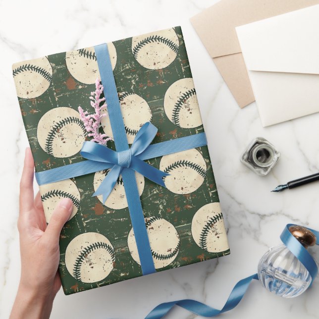 Rustikaler grüner Baseball Geschenkpapier (Schenken)