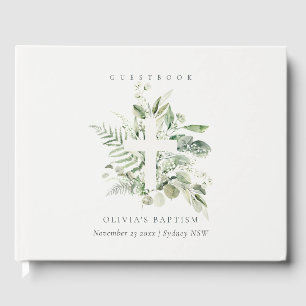 Rustikaler grüner Eukalyptus Fern Foliage Cross Ba Gästebuch