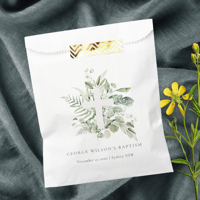 Rustikaler grüner Eukalyptus Fern Foliage Cross Ba Geschenktütchen (Von Creator hochgeladen)