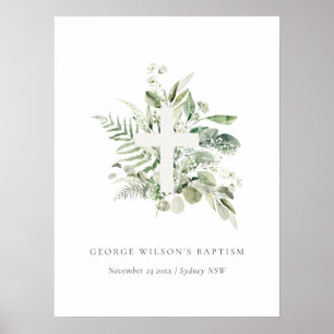 Rustikaler grüner Eukalyptus Fern Foliage Cross Ba Poster