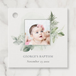 Rustikaler grüner Eukalyptus Fern Foliage Foto Tau Geschenkanhänger