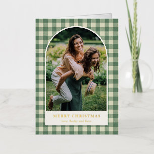 Rustikaler grüner Gingham-Bogen-Foto-Weihnachten m