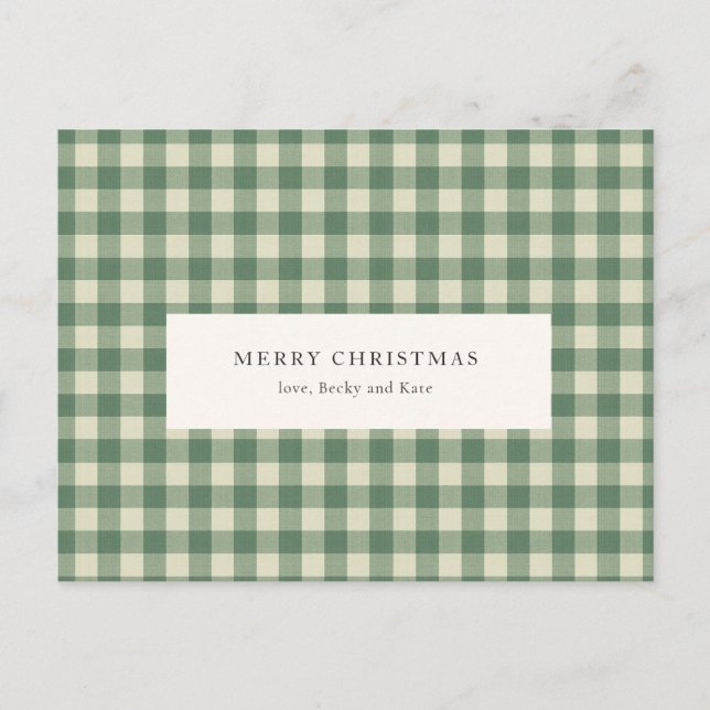 Rustikaler grüner Gingham moderner Weihnachten (Vorderseite)