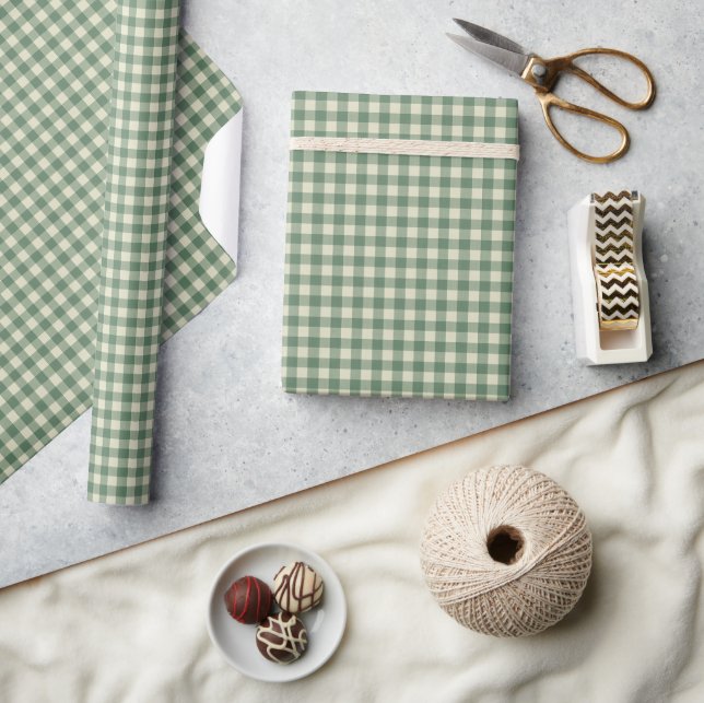 Rustikaler grüner Gingham moderner Weihnachten Geschenkpapier (Kunsthandwerk)