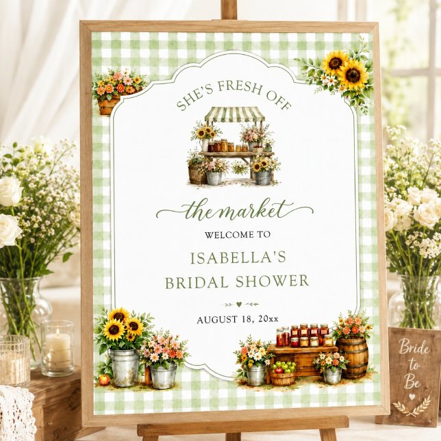 Rustikaler grüner Gingham Sie ist frisch auf dem M Poster (Rustic Green Gingham She's Fresh Off The Market Poster)