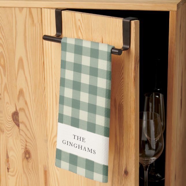 Rustikaler grüner Gingham-Weihnachten modern Geschirrtuch (Drittel gefaltet)