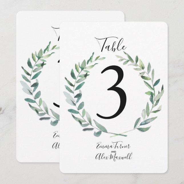 Rustikaler grüner Kranz | TISCHNUMMERN (Vorne/Hinten)