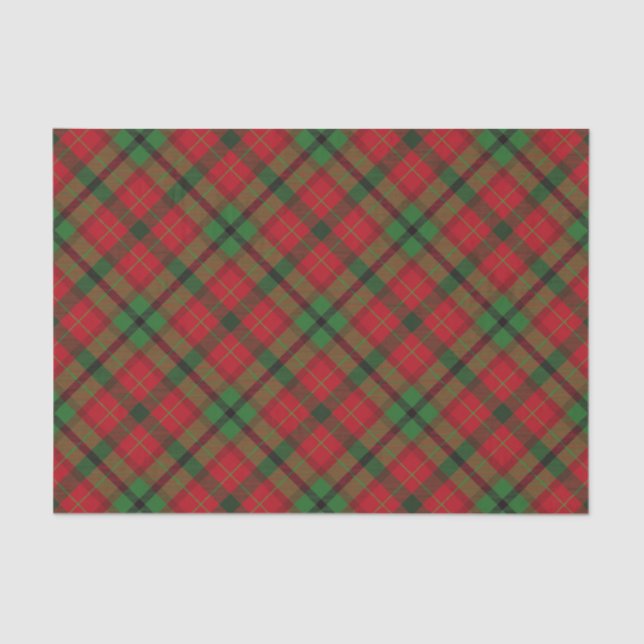 Rustikaler grüner roter WeihnachtsfeiertagTartan Seidenpapier (Vorderseite)